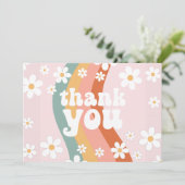 Retro Regenboog Groovy Eén Madeliefje Bedankkaart Kaart (Staand voorkant)