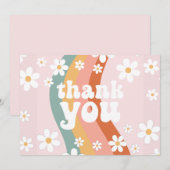 Retro Regenboog Groovy Eén Madeliefje Bedankkaart Kaart (Voorkant / Achterkant)