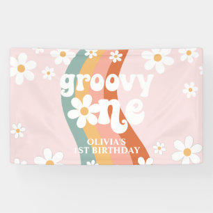 Retro Regenboog Groovy One Madeliefje 1e Spandoek