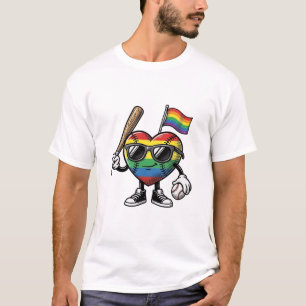 Retro Regenboog Hart Honkbal Pride T-shirt Ontwerp