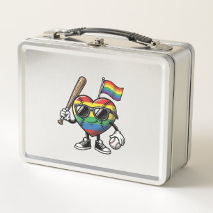 Retro Regenboog Hart Honkbal Pride T-shirt Ontwerp
