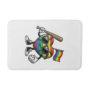 Retro Regenboog Hart Honkbal Pride T-shirt Ontwerp Badmat
