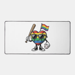 Retro Regenboog Hart Honkbal Pride T-shirt Ontwerp Bureaumat