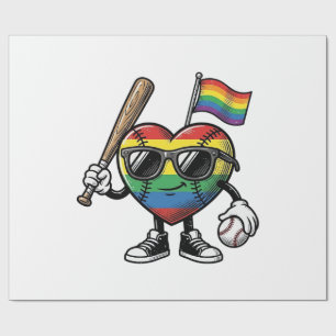 Retro Regenboog Hart Honkbal Pride T-shirt Ontwerp Cadeaupapier