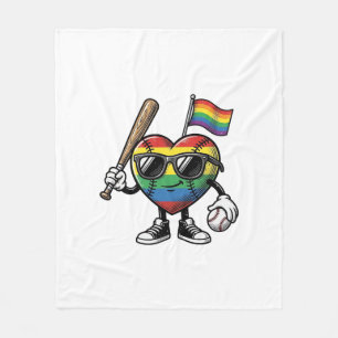 Retro Regenboog Hart Honkbal Pride T-shirt Ontwerp Fleece Deken