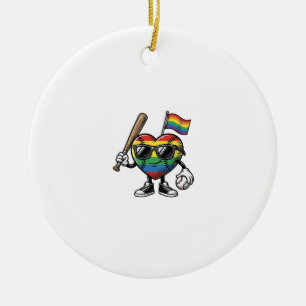 Retro Regenboog Hart Honkbal Pride T-shirt Ontwerp Keramisch Ornament