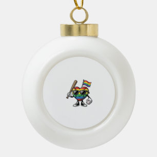 Retro Regenboog Hart Honkbal Pride T-shirt Ontwerp Keramische Bal Ornament
