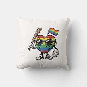 Retro Regenboog Hart Honkbal Pride T-shirt Ontwerp Kussen
