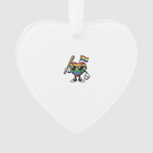 Retro Regenboog Hart Honkbal Pride T-shirt Ontwerp Ornament