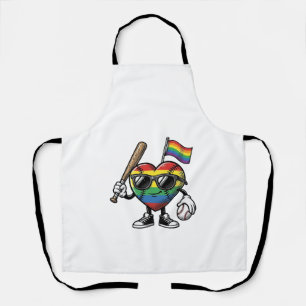 Retro Regenboog Hart Honkbal Pride T-shirt Ontwerp Schort