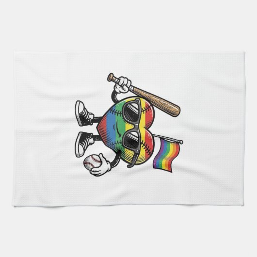 Retro Regenboog Hart Honkbal Pride T-shirt Ontwerp Theedoek (Horizontaal)