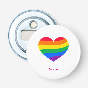 Retro Regenboog Hart - Lieve Kleurrijke Abstracte  Button Flesopener