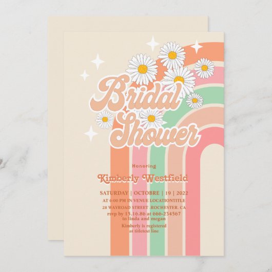 Retro regenboog Hippie 70's roze Bruidsdouche Kaart (Voorkant / Achterkant)