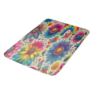 Retro Regenboog Hippie Bloemig Badmat