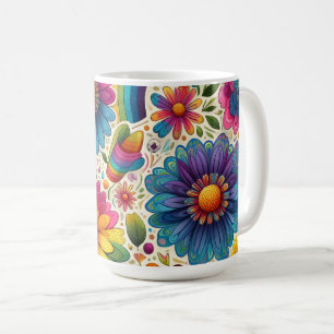 Retro Regenboog Hippie Bloemmotief Koffiemok