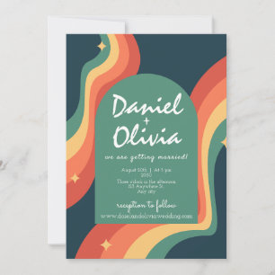 Retro Regenboog Hoek met QR Wedding Kaart