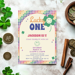 Retro Regenboog Jongens St. Patrick's 1e Verjaarda Kaart