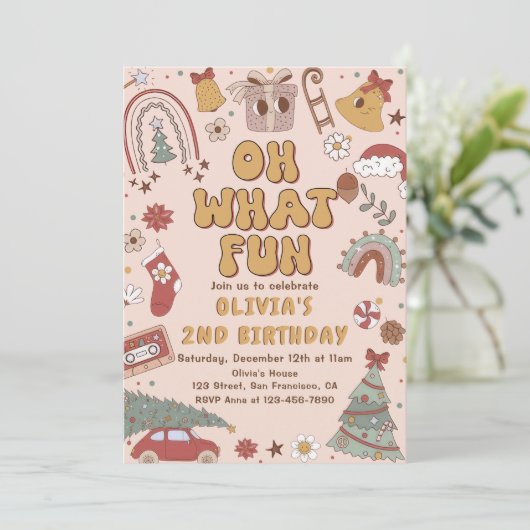 Retro Regenboog Kerstboom Verjaardagsfeest Kaart (Staand voorkant)