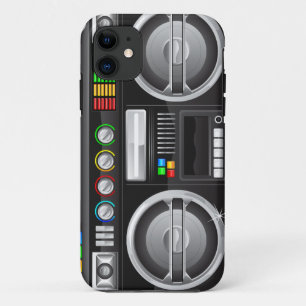 retro regenboog knoppen boombox ghetto master iPhone 11 hoesje