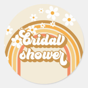 Retro Regenboog Madelief Bruiloftsshowers Ronde Sticker