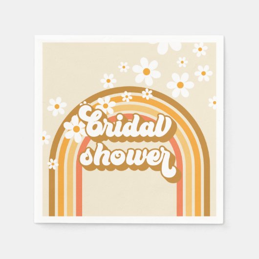 Retro Regenboog Madelief Bruiloftsspul Servet (Voorkant)