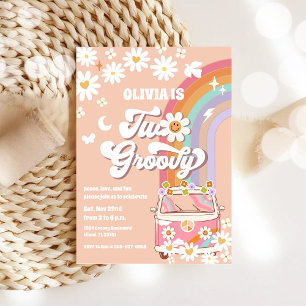 Retro Regenboog Madelief Verjaardagsuitnodiging Kaart