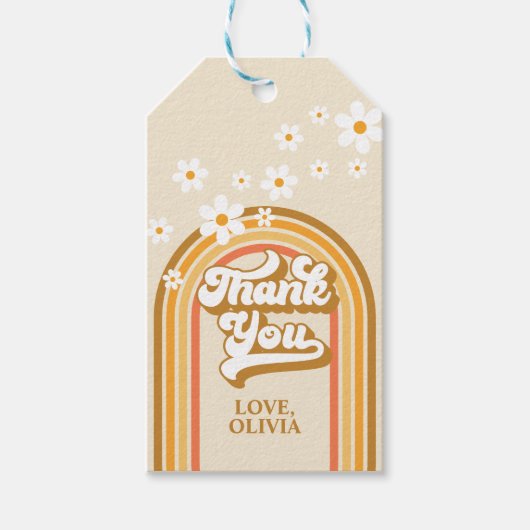 Retro regenboog margriet groovy bruidsdouche cadeaulabel (Voorkant)