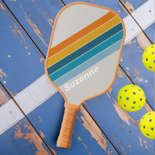 Retro Regenboog met Naam Pickleball Paddle