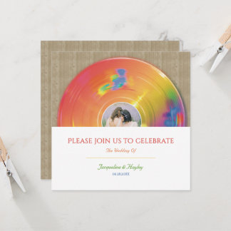 Retro Regenboog Muziek Vinyl Huwelijk Kaart