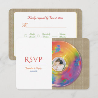 Retro Regenboog Muziek Vinyl Huwelijk RSVP Kaartje