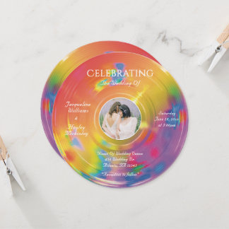 Retro Regenboog Muziek Vinyl Huwelijksceremonie Kaart