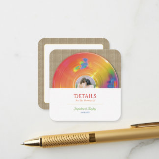Retro Regenboog Muziek Vinyl Huwelijksrecord Informatiekaartje