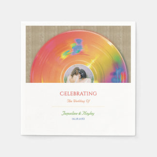 Retro Regenboog Muziek Vinylplaat Huwelijksalbum Servet