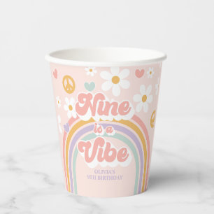 Retro Regenboog Negen is een Vibe 9e Verjaardag Papieren Bekers
