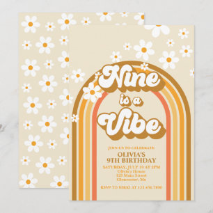 Retro Regenboog Negen is een Vibe Groovy 9e Verjaa Kaart