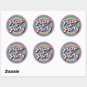 Retro Regenboog Pizza en Feestelijke Verjaardags R Ronde Sticker