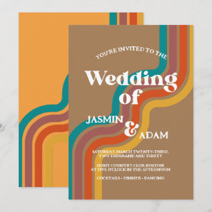 Retro Regenboog Strepen Vintage Trouwen Kaart