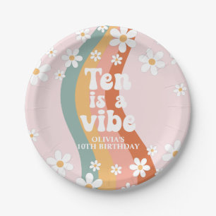Retro Regenboog Tien is een Vibe Daisy 10e verjaar Papieren Bordje