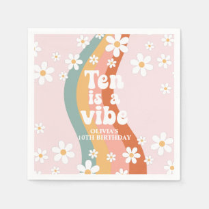 Retro Regenboog Tien is een Vibe Daisy 10e Verjaar Servet