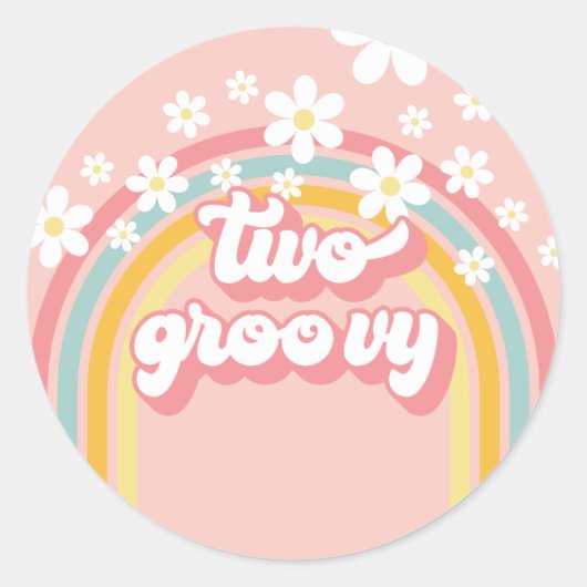 Retro Regenboog Twee Groovy 2e Verjaardag Ronde Sticker (Voorkant)