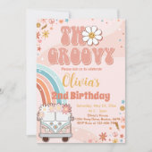 Retro Regenboog Twee Groovy 2e Verjaardag Uitnodig Kaart (Voorkant)