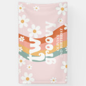 Retro Regenboog Twee Groovy Daisy 2de Spandoek (Verticaal)