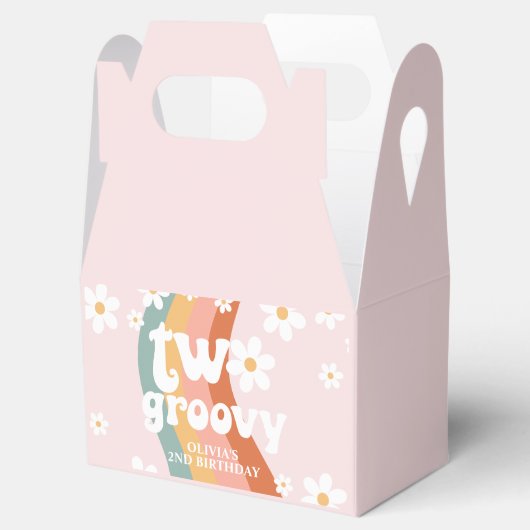 Retro Regenboog Twee Groovy Daisy 2e Verjaardag Bedankdoosjes (Geopend)
