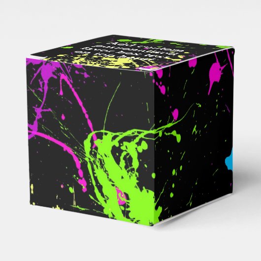 Retro Regenboog van Neon Paint Spletters op zwart Bedankdoosjes (Voorkant Zijde)