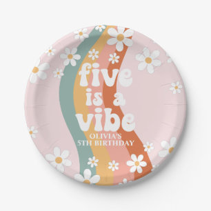 Retro Regenboog Vijf is een Vibe Daisy 5e Verjaard Papieren Bordje