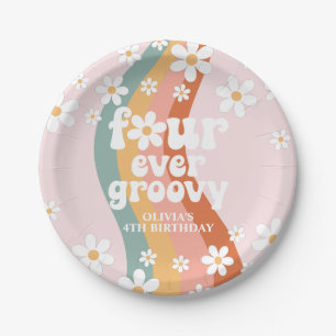 Retro Regenboog Voor Altijd Groovy Madeliefje Papieren Bordje