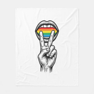 Retro Regenboog Vrede Hand Pride Vector T-shirt_1 Fleece Deken