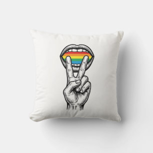Retro Regenboog Vrede Hand Pride Vector T-shirt_1 Kussen