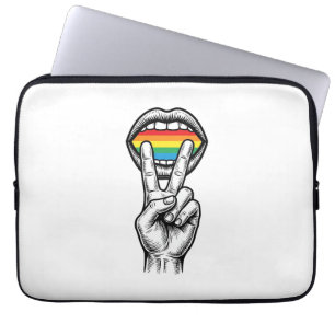 Retro Regenboog Vrede Hand Pride Vector T-shirt_1 Laptop Sleeve