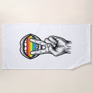 Retro Regenboog Vrede Hand Pride Vector T-shirt_1 Strandlaken